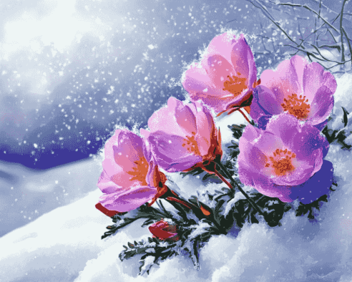 Snowy Blossoms Diamond Painting