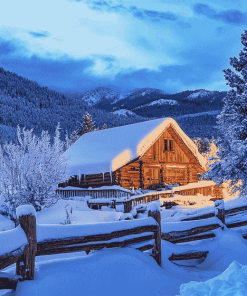 Snowy Landscape Cabin Diamond Painting