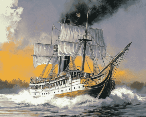 Steamboat Adventure Ship Diamond Painting