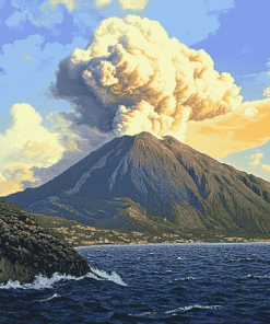 Stromboli Sicily Volcano Landscape Diamond Painting