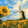 Sunflower and Dutch Windmill Landscape Diamond Painting