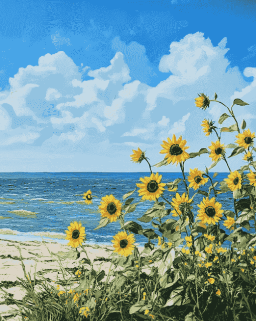 Sunflowers by the Beach Diamond Painting