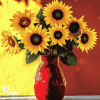 Sunflowers in Vibrant Red Vase Diamond Painting