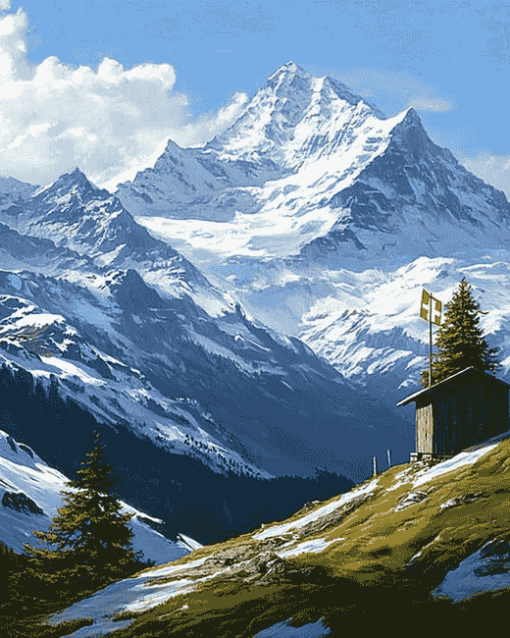 Swiss Alps Mountain View Diamond Painting