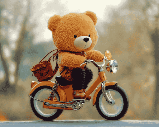 Teddy Bear Riding Bike Diamond Painting