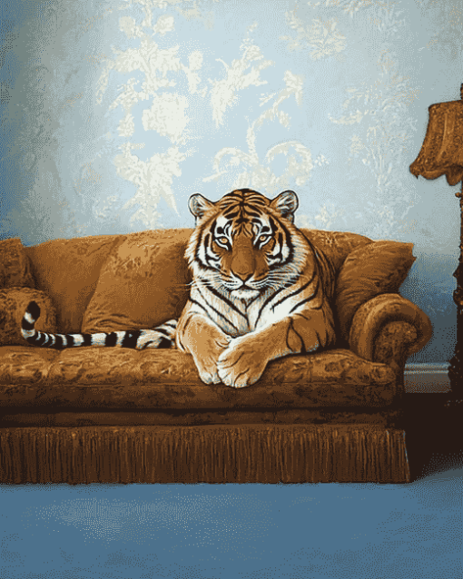 Tiger Resting on Sofa Diamond Painting