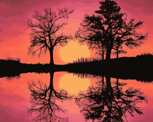 Tree Silhouette Scenery Diamond Painting