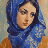 Vintage Blue Scarf Woman Diamond Painting