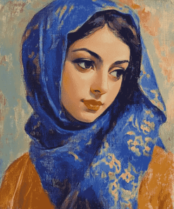 Vintage Blue Scarf Woman Diamond Painting