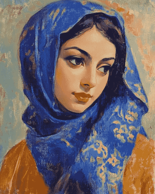 Vintage Blue Scarf Woman Diamond Painting