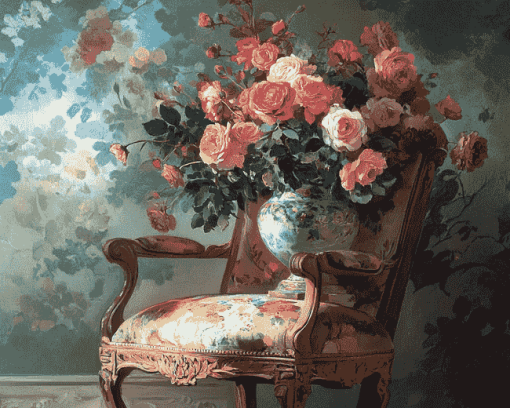 Vintage Flower Vase on Chair Diamond Painting