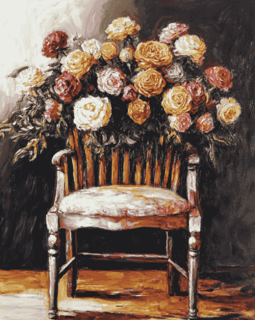 Vintage Flowers On Chair Diamond Painting