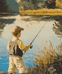 Vintage Little Boy Fishing Diamond Painting