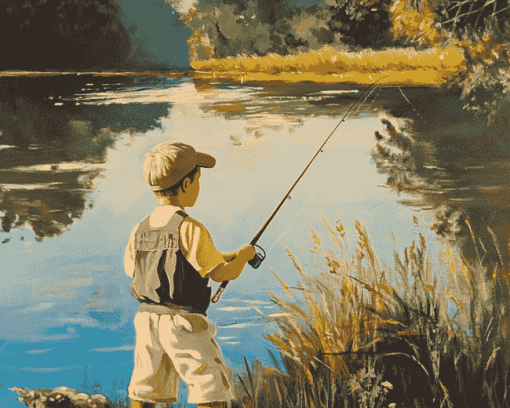 Vintage Little Boy Fishing Diamond Painting