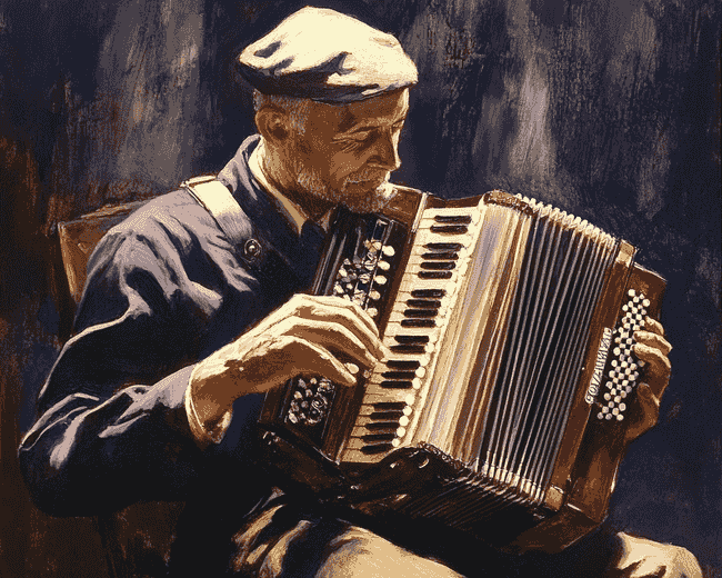 Finalizing Vintage Musician Accordion Artwork