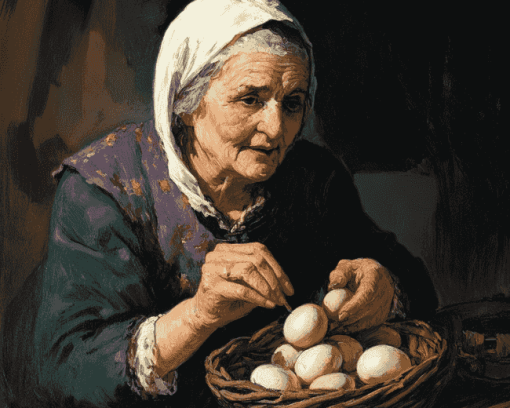 Vintage Old Lady and Eggs Diamond Painting