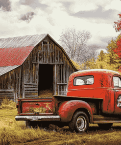 Vintage Red Truck Barn Diamond Painting