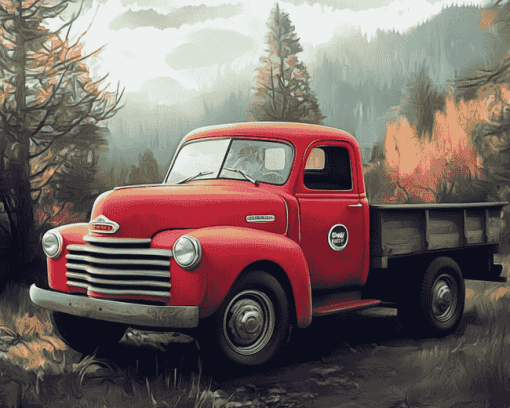 Vintage Red Truck Diamond Painting