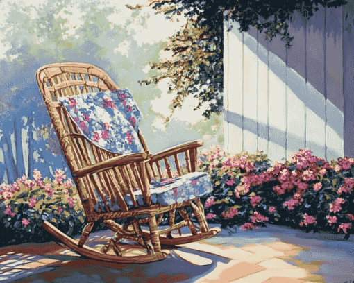 Vintage Rocking Chair with Flowers Diamond Painting