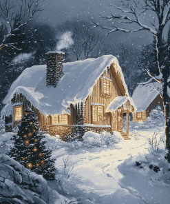 Vintage Snowy House Diamond Painting