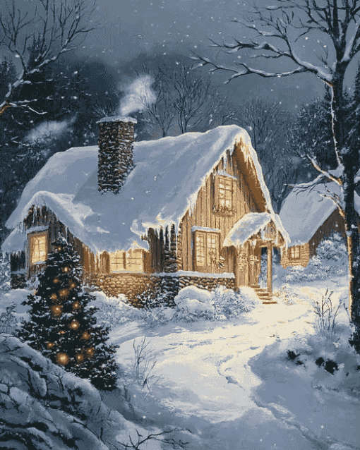 Vintage Snowy House Diamond Painting