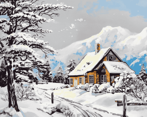 Vintage Snowy Houses Diamond Painting