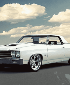 White Chevrolet El Camino Engine Diamond Painting