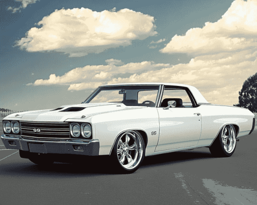 White Chevrolet El Camino Engine Diamond Painting