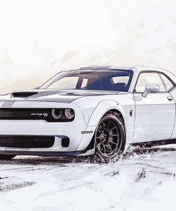 White Dodge Hellcat Muscle Car Diamond Painting