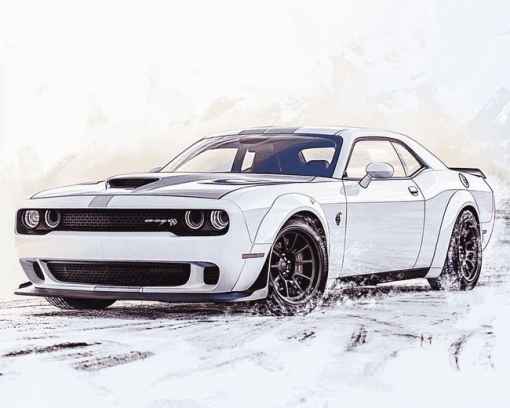 White Dodge Hellcat Muscle Car Diamond Painting