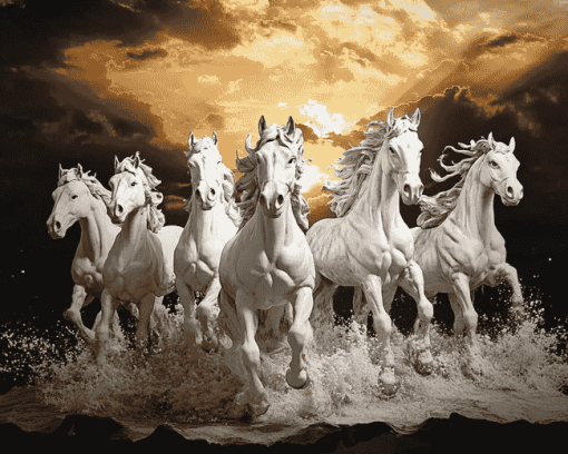 White Horses Elegance Diamond Painting