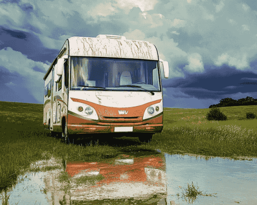 White Motorhome Engine Art Diamond Painting