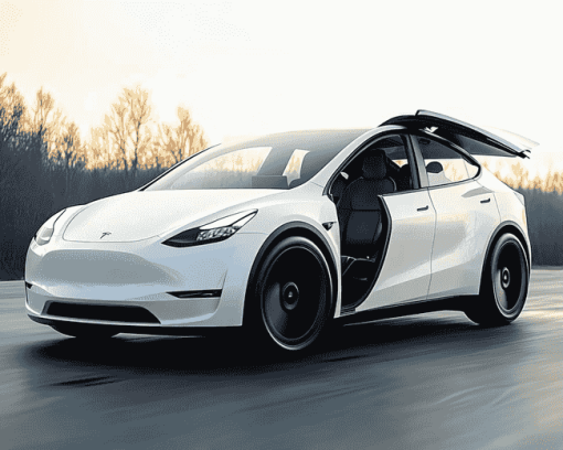 White Tesla Model Y Diamond Painting