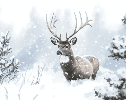 Winter Deer in Snow Diamond Painting