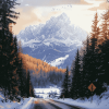 Winter Mountain Road Diamond Painting