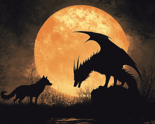 Wolf Dragon Silhouette Diamond Painting