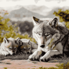 Wolf and Puppies Diamond Painting