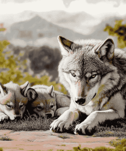 Wolf and Puppies Diamond Painting