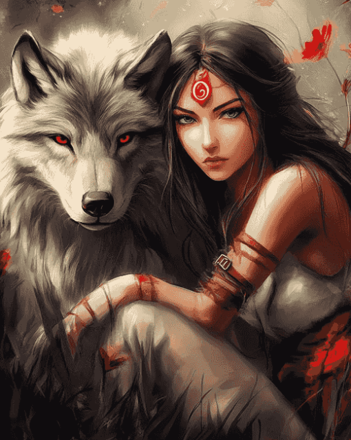 Wolf and Woman Diamond Painting