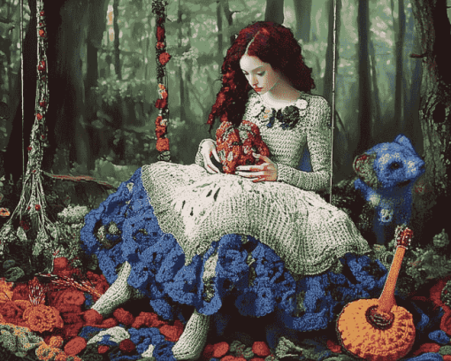 Woman Crocheting in Forest Diamond Painting