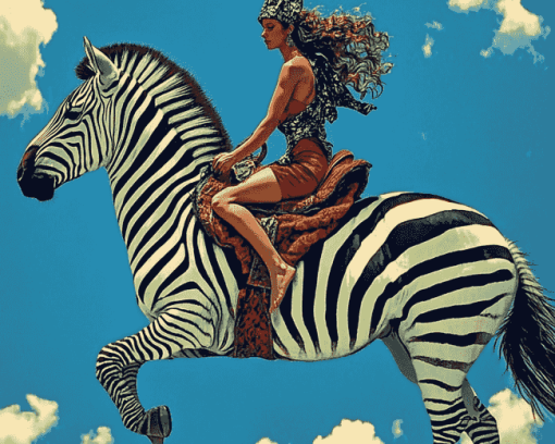 Woman Riding Zebra Diamond Painting