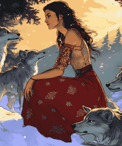 Woman and Wolves Animation Diamond Painting