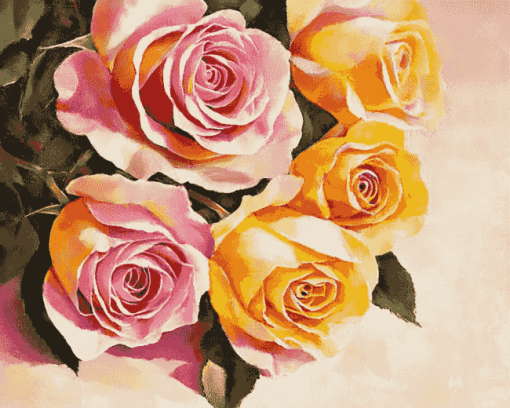 Yellow and Pink Rose Blossoms Diamond Painting