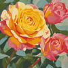 Yellow and Pink Rose Blossoms Diamond Painting