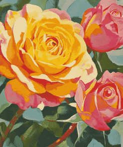 Yellow and Pink Rose Blossoms Diamond Painting